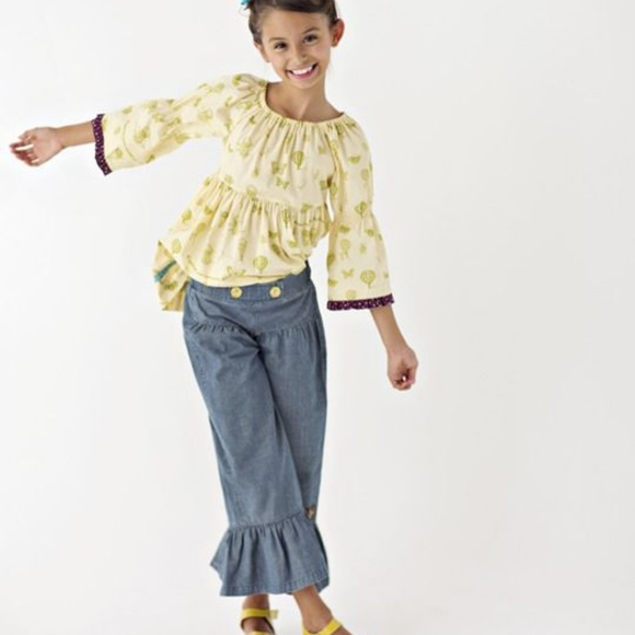 NWT Matilda Jane Paint by Numbers Blue Denim Stencil Ruffles Pants Sz 12